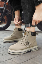 Men’s Leather High-Top Boots – Fashion Motorcycle Ankle Boots, Winter & Spring Casual Lace-Up Footwear