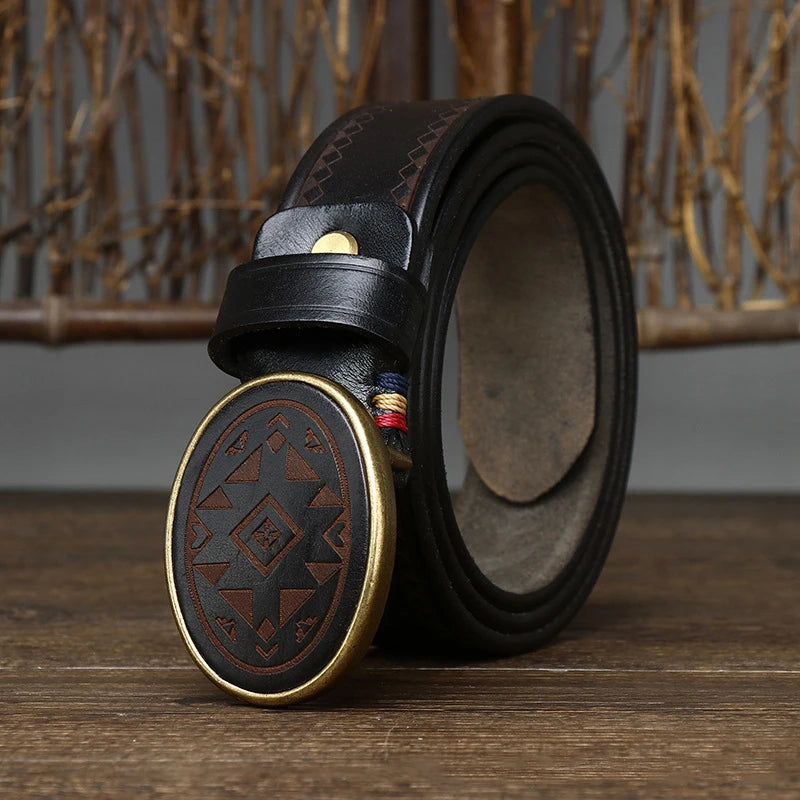 Men’s High-Quality Genuine Leather Belt – Luxury Smooth Buckle, Pure Cowhide with Laser Engraving, Casual Jeans Strap