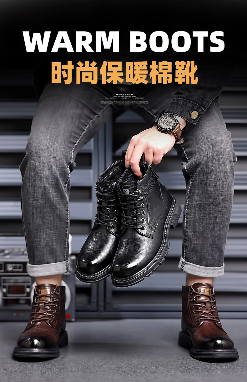 Men’s Mid-Top Leather Boots – Soft, Comfortable, Wear-Resistant, Casual and Work Shoes, Durable Sole