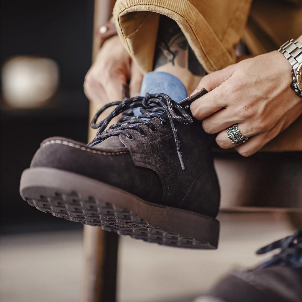 Men’s Retro Low-Top Work Boots – Cow Suede Leather Lace-Up Boots, Chunky Sole, Comfortable Autumn Winter Boots