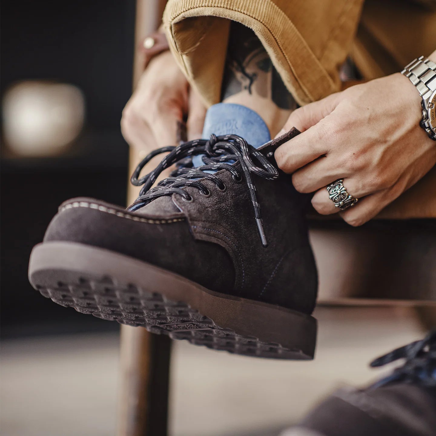 Men’s Retro Low-Top Work Boots – Cow Suede Leather Lace-Up Boots, Chunky Sole, Comfortable Autumn Winter Boots