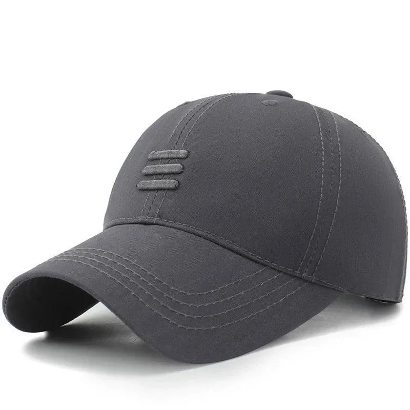 Soft Top Men’s Baseball Cap – Casual Cotton Snapback Outdoor Sport Dad Hat with Three Bars Design