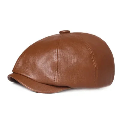 Men’s Retro Octagonal PU Leather Beret – Elegant British Style Autumn Fashion Hat