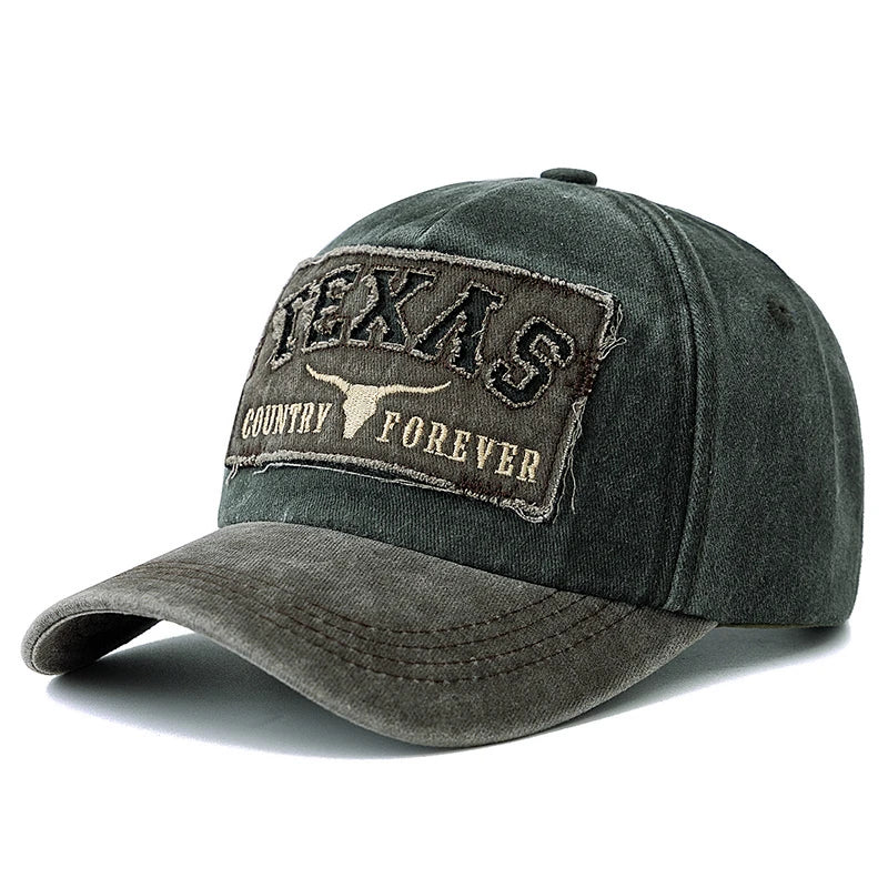 Vintage Washed Cotton Baseball Cap with TEXAS Embroidery – Casual Outdoor Dad Hat
