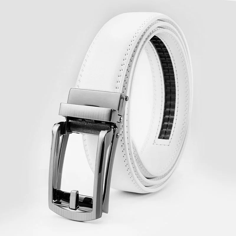 Men’s Leather Belt – Classic Business Cowhide Belt with Alloy Automatic Buckle, Two-Layer Durable Design, Versatile Fashion Accessory