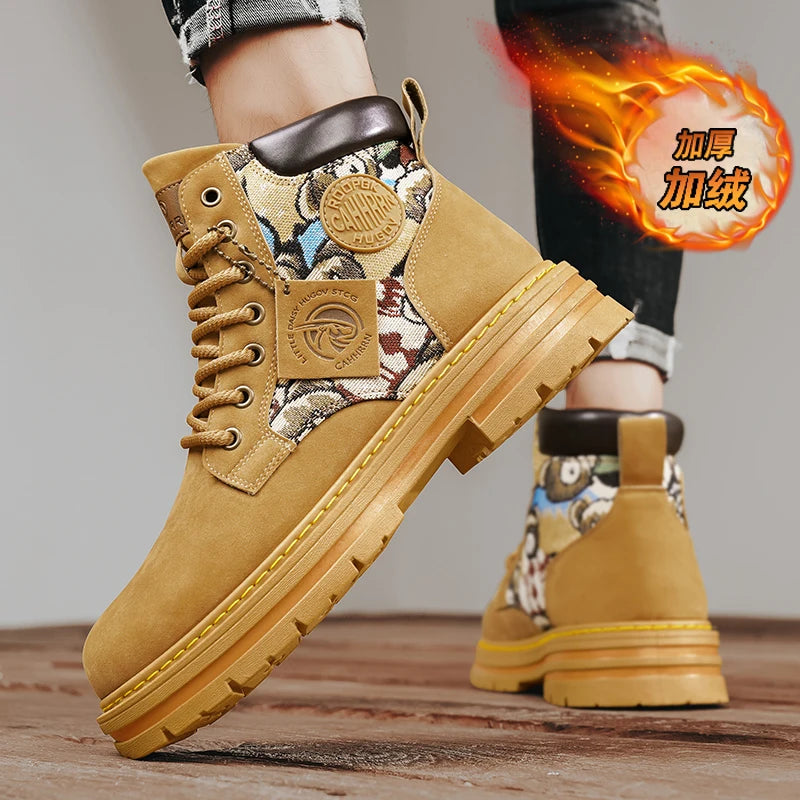 Men’s Low-Top Leather Boots – Motorcycle Style, Comfortable Casual and Outdoor Lace-Up Boots