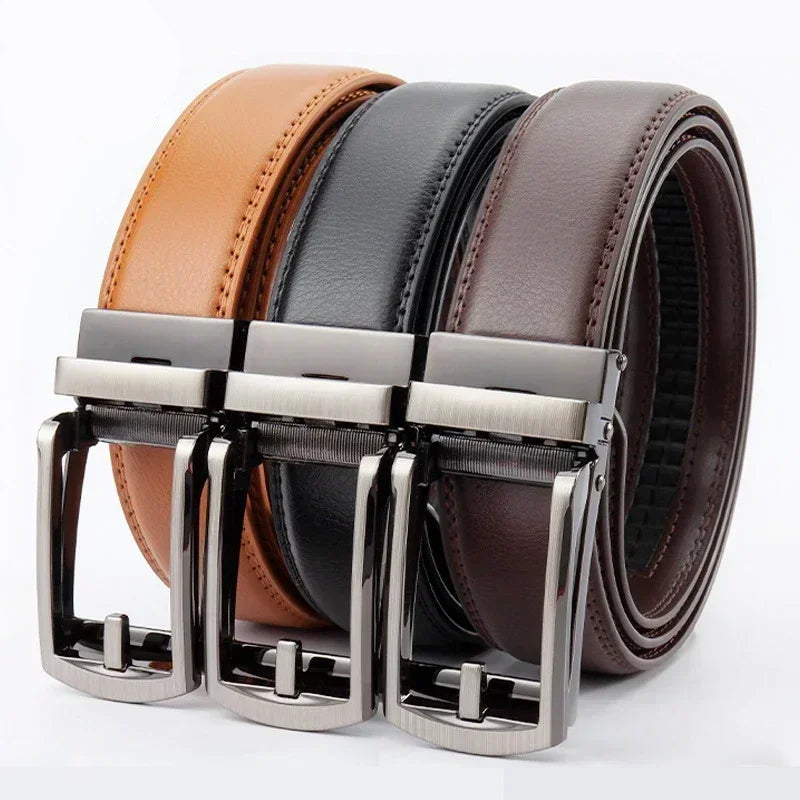 Men’s Leather Belt – Classic Business Cowhide Belt with Alloy Automatic Buckle, Two-Layer Durable Design, Versatile Fashion Accessory