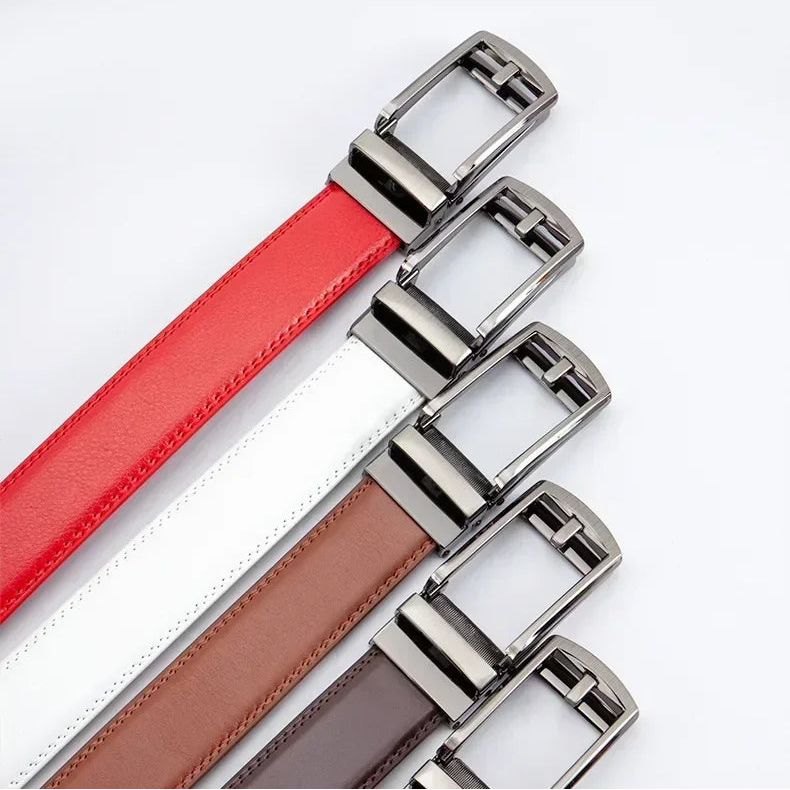 Men’s Leather Belt – Classic Business Cowhide Belt with Alloy Automatic Buckle, Two-Layer Durable Design, Versatile Fashion Accessory