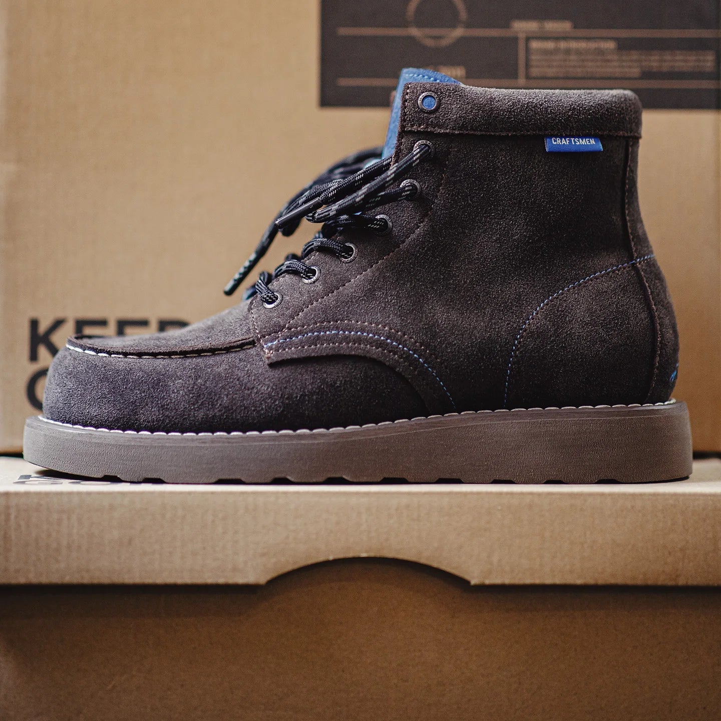 Men’s Retro Low-Top Work Boots – Cow Suede Leather Lace-Up Boots, Chunky Sole, Comfortable Autumn Winter Boots