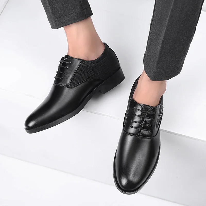 Men’s Classic Leather Dress Shoes – Black Formal Oxfords for Wedding, Office, Business, and Party