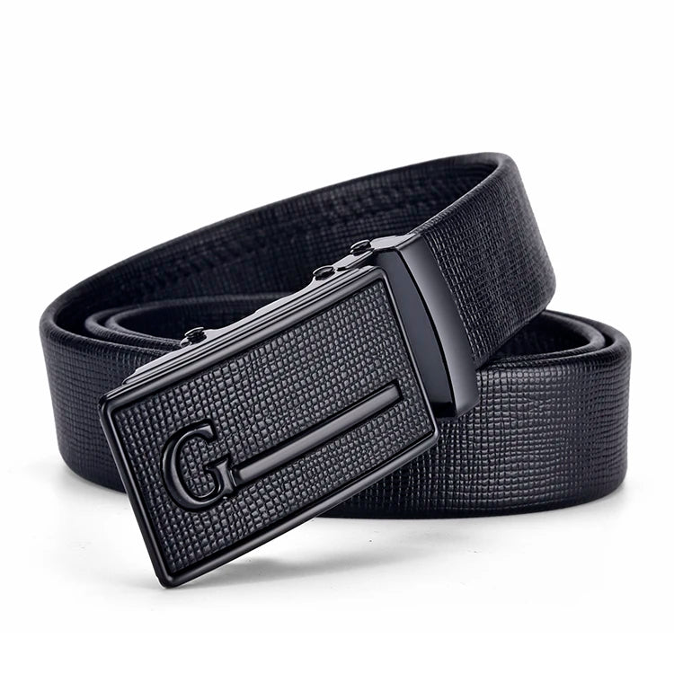High-Quality Men’s Leather Belt with Metal Automatic Buckle – Work & Business Waistband, Black Cowskin PU Strap