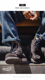 Men’s Retro Low-Top Work Boots – Cow Suede Leather Lace-Up Boots, Chunky Sole, Comfortable Autumn Winter Boots