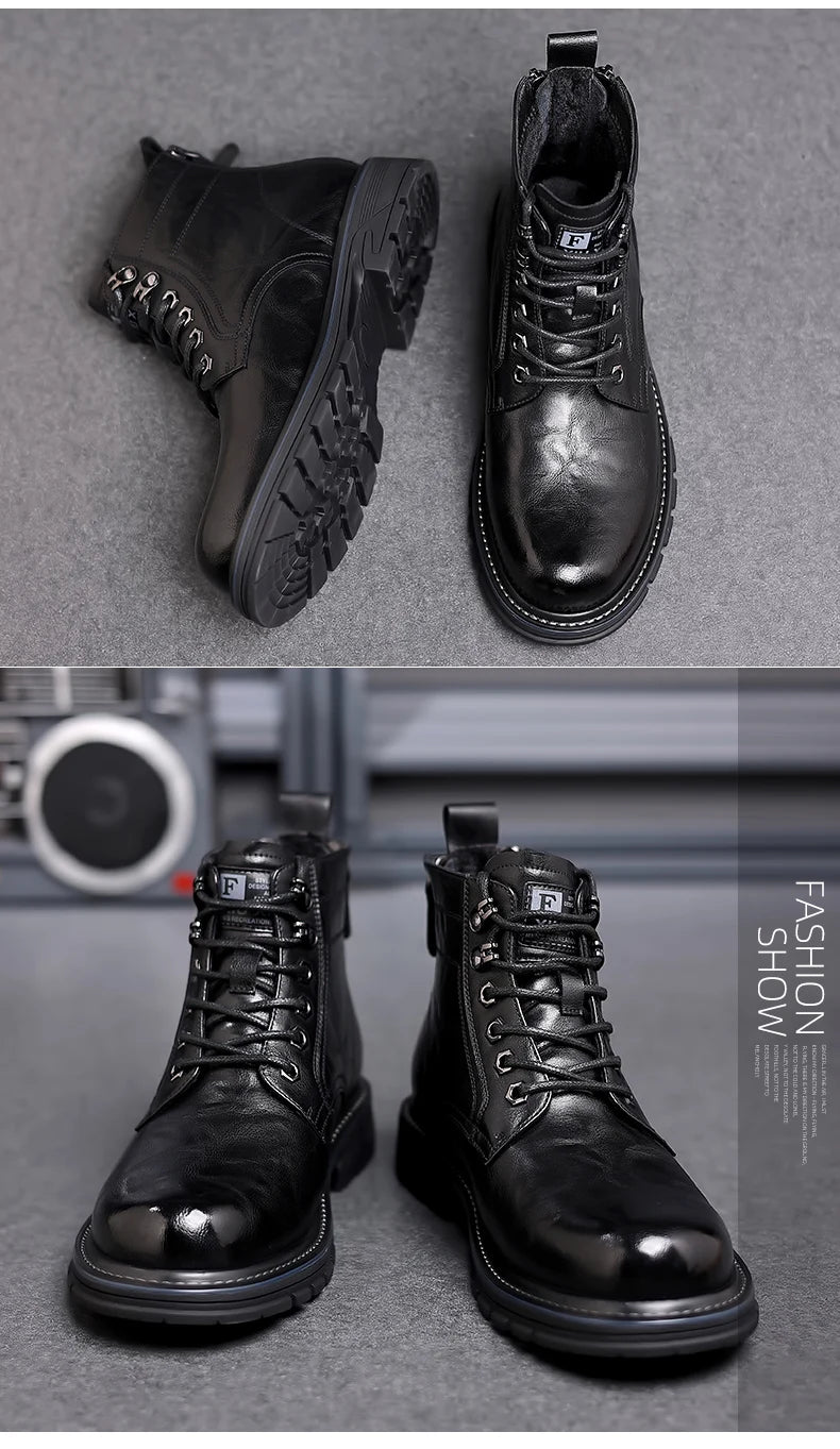 Men’s Mid-Top Leather Boots – Soft, Comfortable, Wear-Resistant, Casual and Work Shoes, Durable Sole