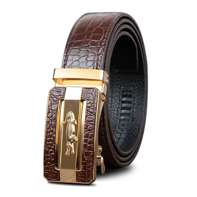 Men’s Leather Belt – Crocodile Pattern with Automatic Buckle, Casual and Business Waist Belt, Durable Stylish Accessory