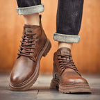 Luxury Men Ankle Boots – Retro British High-Top Leather Boots for Fashion, Outdoor, and Motorcycle Use