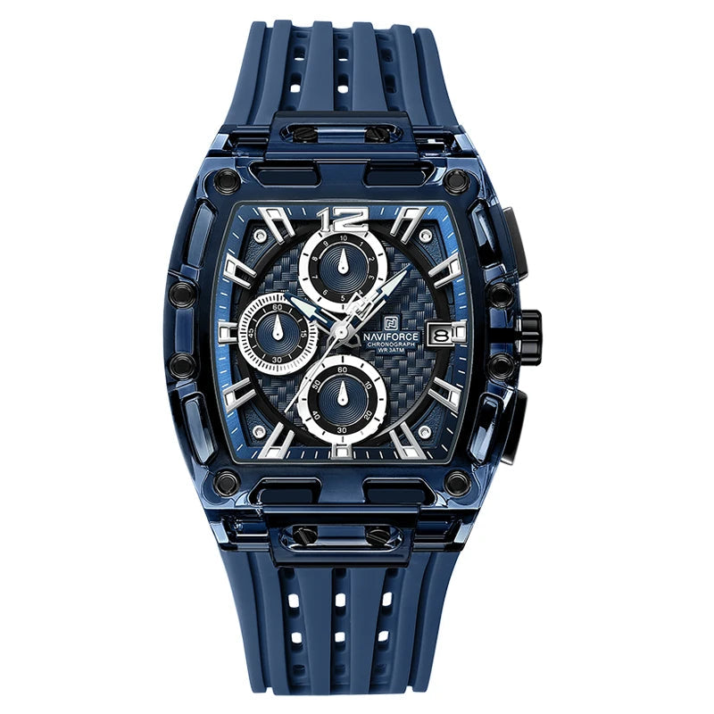Men’s Sport Watch – High-Quality Quartz Chronograph with Silica Strap, 50M Waterproof, Date Display