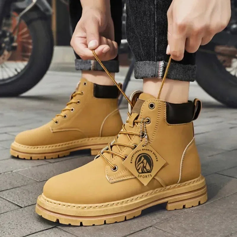 Men’s Leather High-Top Boots – Fashion Motorcycle Ankle Boots, Winter & Spring Casual Lace-Up Footwear