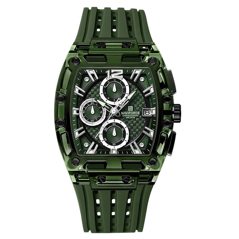 Men’s Sport Watch – High-Quality Quartz Chronograph with Silica Strap, 50M Waterproof, Date Display