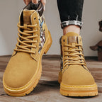 Men’s Low-Top Leather Boots – Motorcycle Style, Comfortable Casual and Outdoor Lace-Up Boots