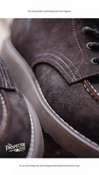 Men’s Retro Low-Top Work Boots – Cow Suede Leather Lace-Up Boots, Chunky Sole, Comfortable Autumn Winter Boots