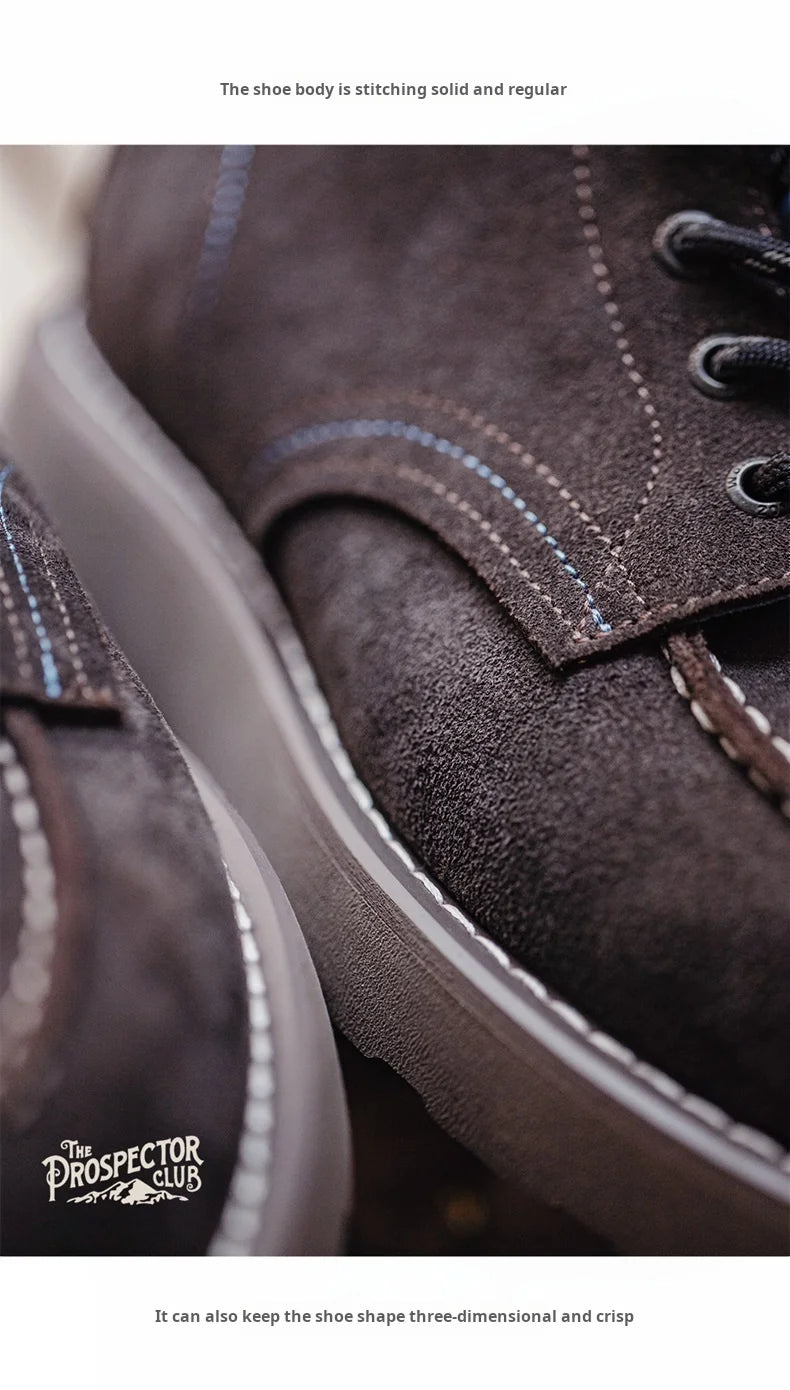 Men’s Retro Low-Top Work Boots – Cow Suede Leather Lace-Up Boots, Chunky Sole, Comfortable Autumn Winter Boots