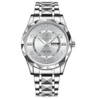 Men's Luxury Quartz Watch with Date & Day Display, Waterproof Stainless Steel Luminous Sports Wristwatch