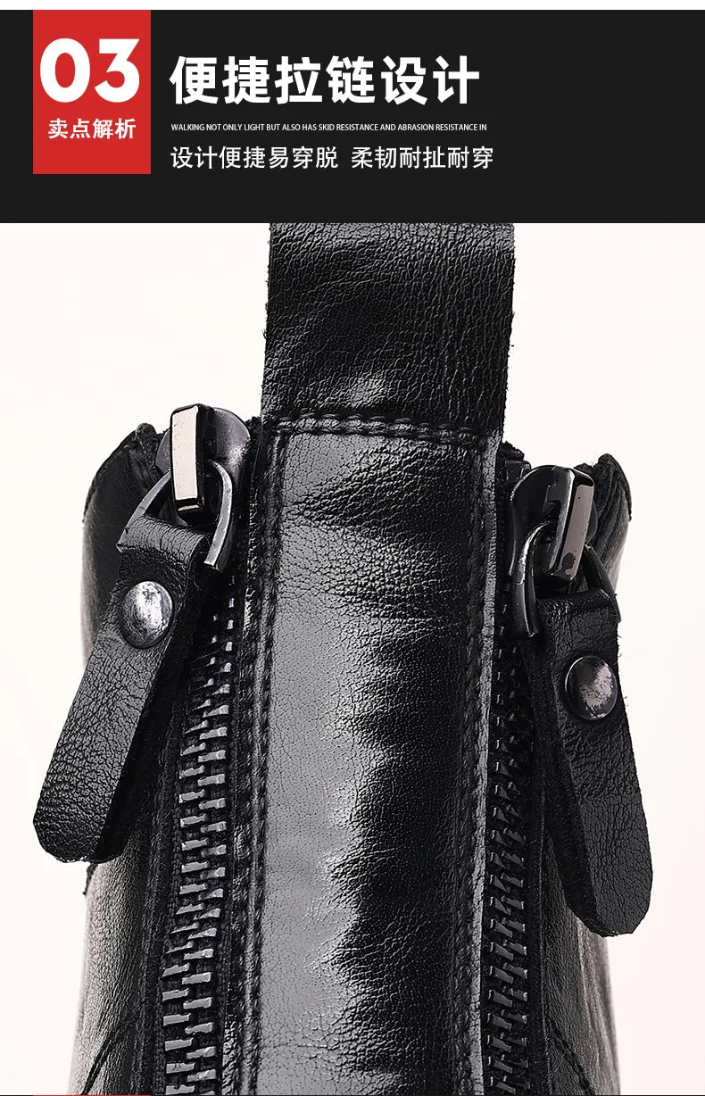 Men’s Mid-Top Leather Boots – Soft, Comfortable, Wear-Resistant, Casual and Work Shoes, Durable Sole