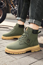 Men’s Leather High-Top Boots – Fashion Motorcycle Ankle Boots, Winter & Spring Casual Lace-Up Footwear