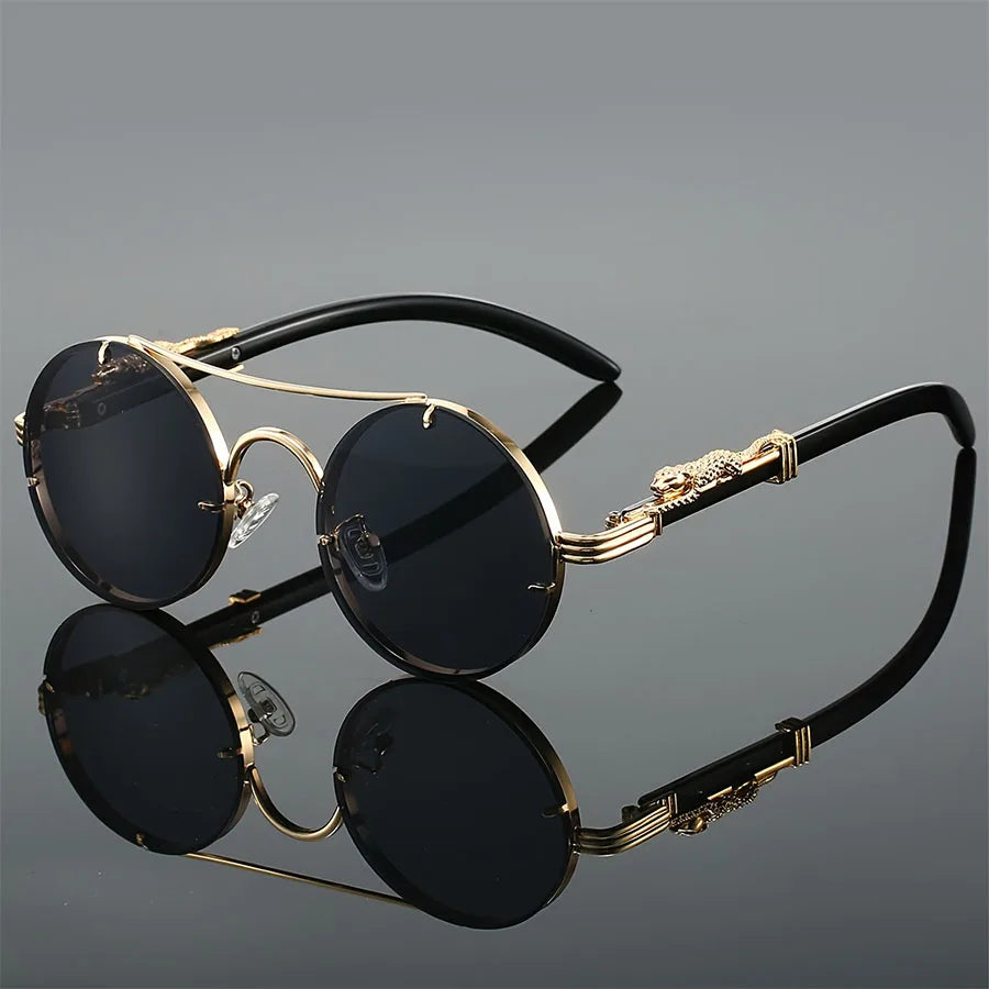 Men’s Retro Steampunk Round Glasses – Fashion PC Lenses in Multiple Colors for Parties, Travel and Photos