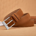 Sude Cow Leather Belt for Men and Women – Plaid Jeans Belt with Pin Buckle, Luxury High-Quality Genuine Leather Leathe