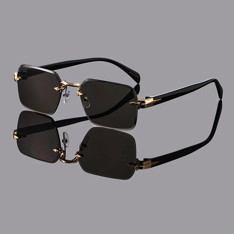 Men’s Retro Rimless Square Glasses – Multicolor Casual Design for Daily Wear, Outdoor, Travel and Street Photography