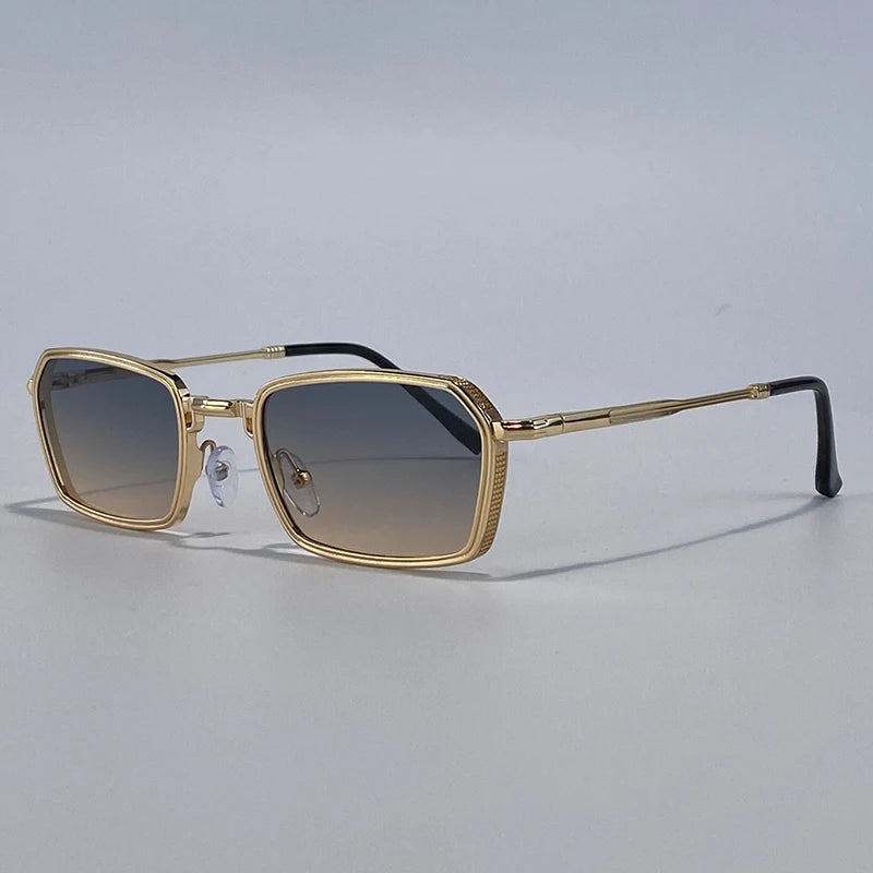 Men’s Vintage Steampunk Polygon Sunglasses – Retro Luxury Small Rectangle UV400 Driving Shades