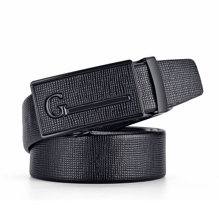 High-Quality Men’s Leather Belt with Metal Automatic Buckle – Work & Business Waistband, Black Cowskin PU Strap