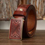 Men’s Genuine Leather Belt – Thick Cowhide with Copper Smooth Buckle, High-Quality Casual Belt for Jeans and Cowboy Style