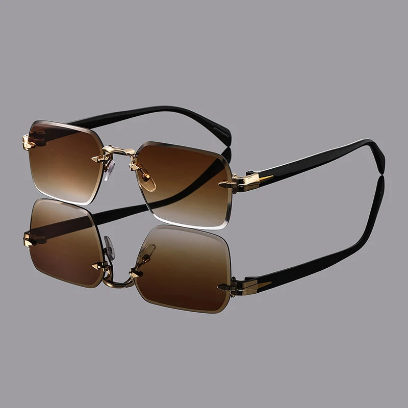 Men’s Retro Rimless Square Glasses – Multicolor Casual Design for Daily Wear, Outdoor, Travel and Street Photography