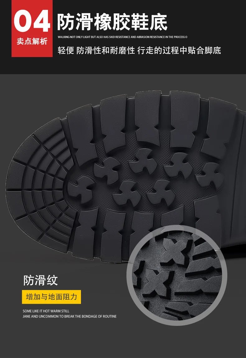 Men’s Mid-Top Leather Boots – Soft, Comfortable, Wear-Resistant, Casual and Work Shoes, Durable Sole