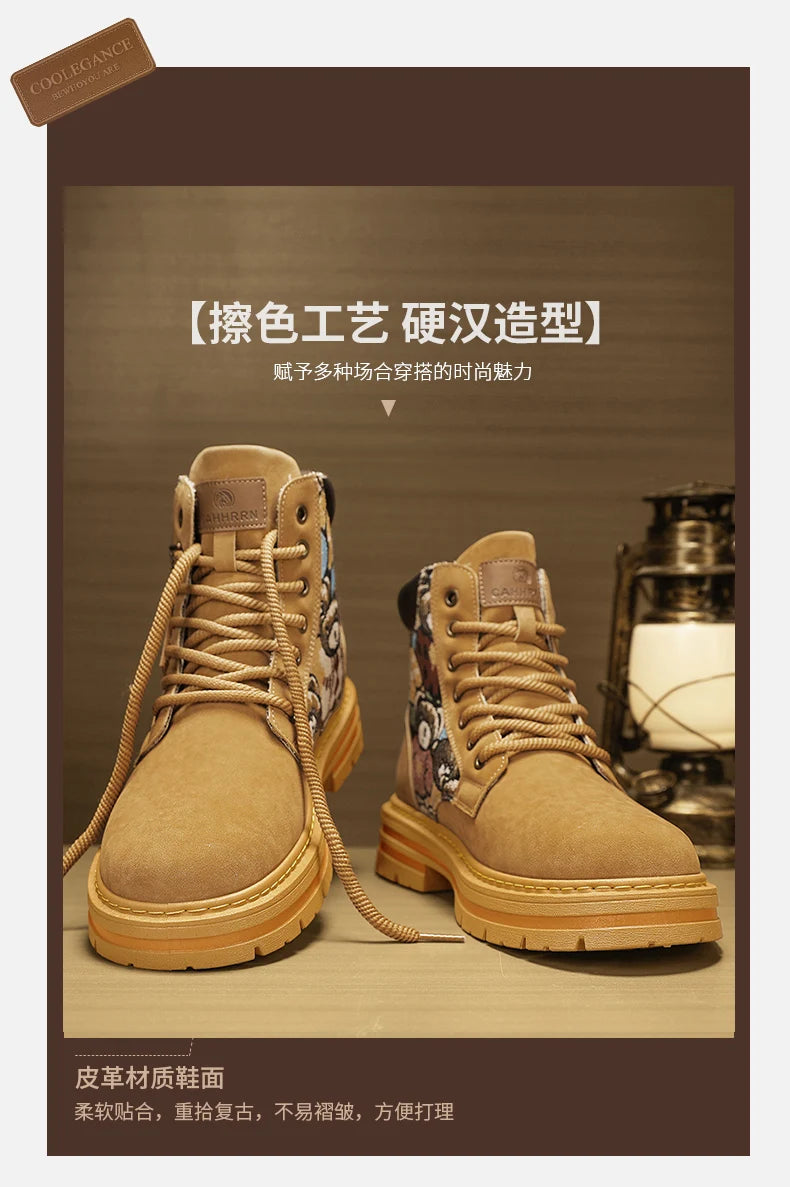Men’s Low-Top Leather Boots – Motorcycle Style, Comfortable Casual and Outdoor Lace-Up Boots