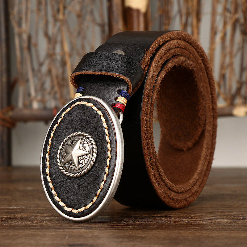 Men’s Genuine Leather Belt – High-Quality Pure Cowhide with Smooth Buckle for Jeans and Casual Wear