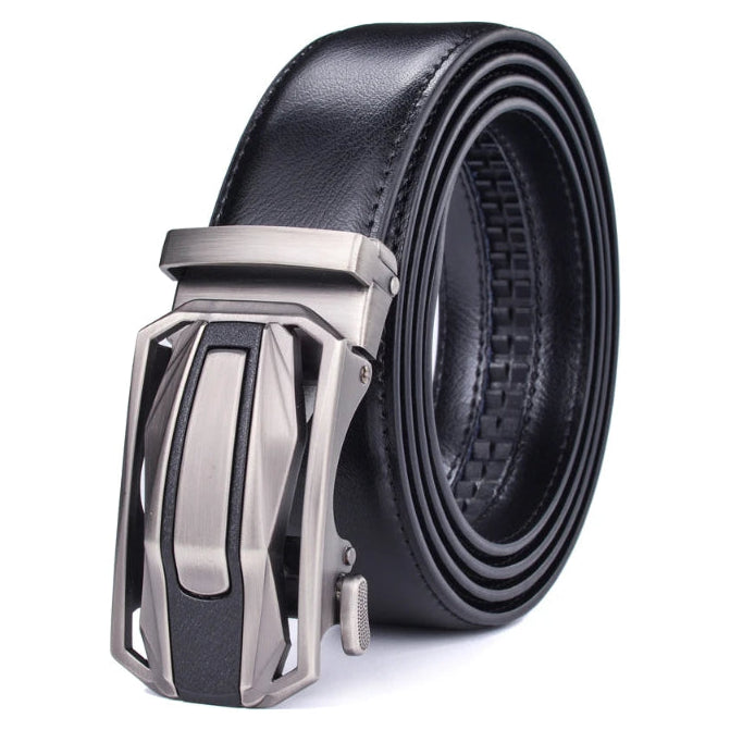 Men’s Leather Ratchet Belt – Dress Belt with Slide Click Automatic Buckle, Plus Size Luxury