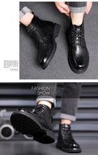 Men’s Mid-Top Leather Boots – Soft, Comfortable, Wear-Resistant, Casual and Work Shoes, Durable Sole