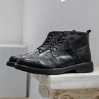 Fashion Vintage British Men’s Ankle Boots – High-Quality Real Leather, Brogue Lace-Up, Autumn/Winter