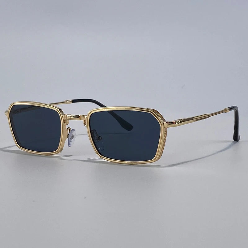 Men’s Vintage Steampunk Polygon Sunglasses – Retro Luxury Small Rectangle UV400 Driving Shades
