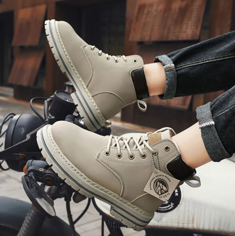 Men’s Leather High-Top Boots – Fashion Motorcycle Ankle Boots, Winter & Spring Casual Lace-Up Footwear