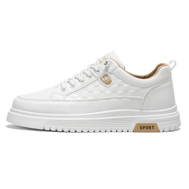 Men’s Sneakers Board Shoes – Soft Leather, Thick Sole, Anti-Slip, Versatile, Spring/Autumn
