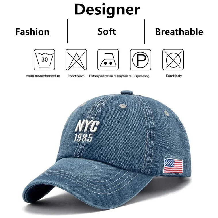 Men’s Fashion Embroidered Denim Snapback Baseball Cap – Adjustable for Outdoor Sports, Golf, and Casual Wear