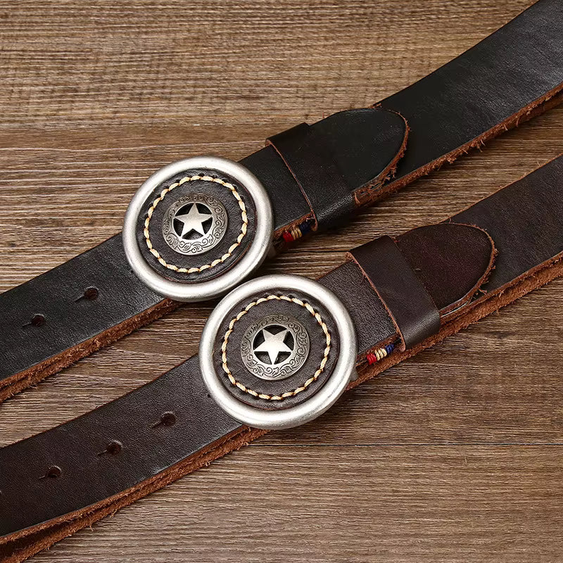 Men’s Genuine Leather Belt – Thick Cowhide with Smooth Buckle, High-Quality Durable Belt for Jeans and Casual Wear