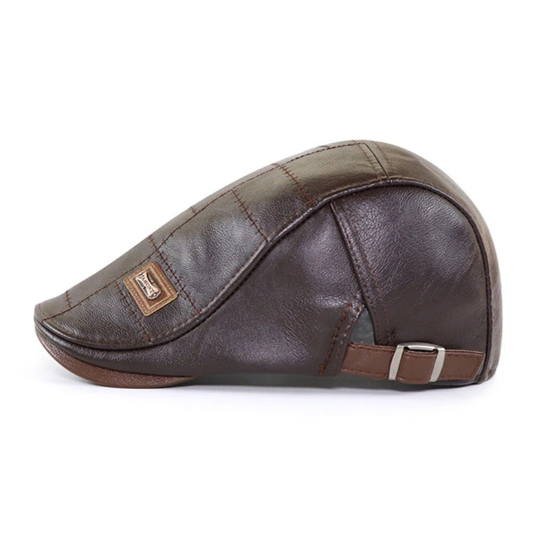 Men’s Genuine Leather Beret – Adjustable Autumn & Winter Warm Retro Fashion Hat