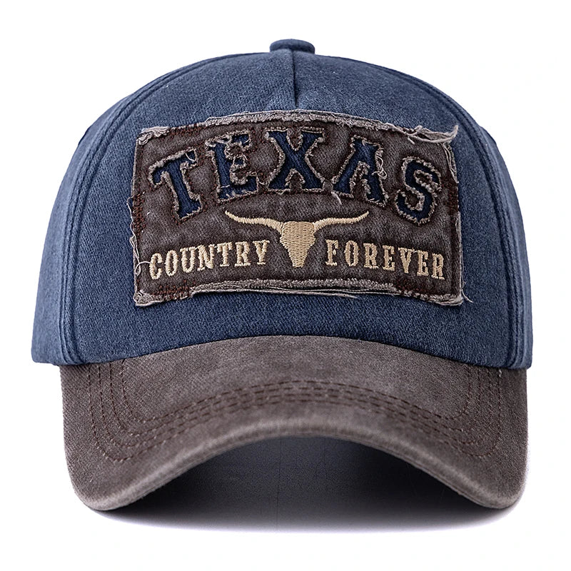 Vintage Washed Cotton Baseball Cap with TEXAS Embroidery – Casual Outdoor Dad Hat