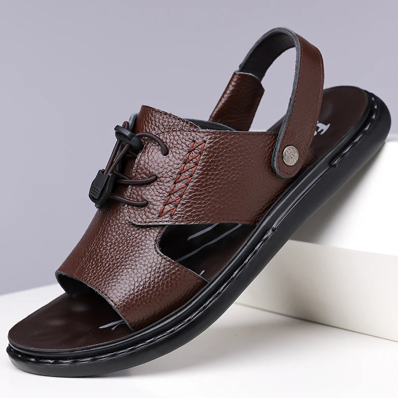 Leather Summer Sandals – Comfortable Non-Slip Slip-On Casual Style