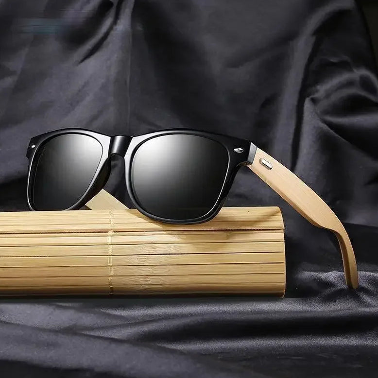 Men’s Bamboo Square Polarized Sunglasses – Vintage Luxury Wooden Frame UV400 for Driving & Fishing